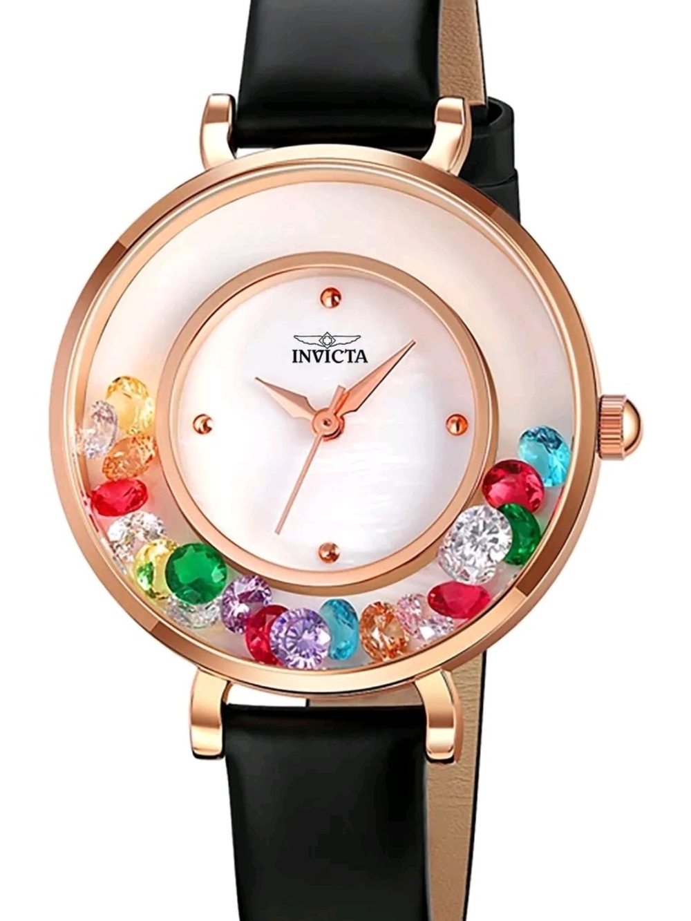 Invicta Rose Gold Tone Watch With Multicolored Crystal Accents 33mm